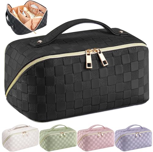 Bestash Reise Kosmetiktasche Damen mit Großem,Tragbare Reise Make Up Tasche,Wasserdichter Schminktasche kulturtasche mit Trennwand Tasche Organizer (Elegant Schwarz)