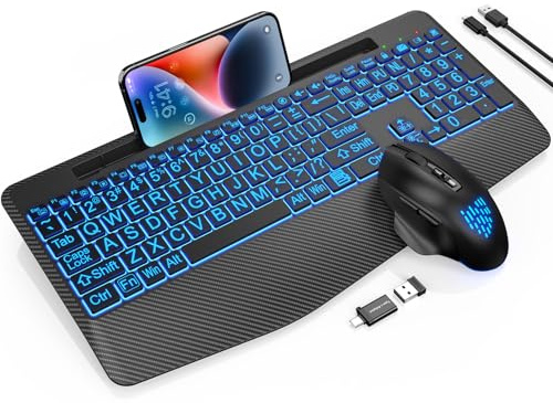 SABLUTE Wireless Keyboard and Mouse Combo, Large Print Backlit Scissor Keys