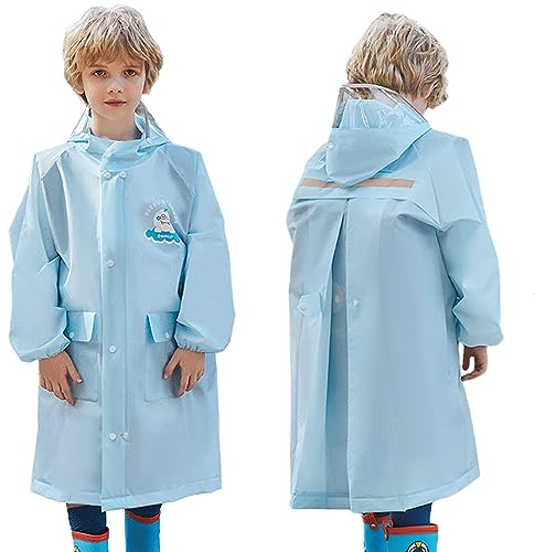 Fewlby Abrigos Impermeables Chubasquero para Niño Niña Poncho de Lluvia Transparente Chaqueta Impermeable con Capucha Infantiles Reutilizable Traje de Lluvia, 8-10 Años