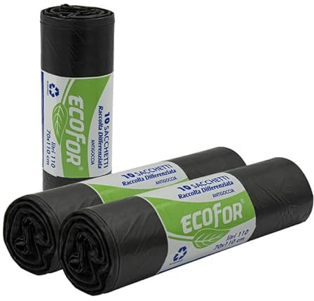 Virsus 200 Sacchi Spazzatura misura 70x110 cm, con capacità 110 Litri sacchetti per immondizia per raccolta differenziata (Nero)