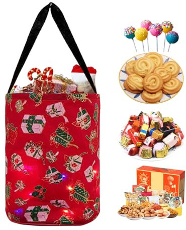 TONGFENG Illumina Borse Trucco Oro Treat, Sacchetto Regalo Luminoso di Natale, Sacchetto Regalo Luminoso di Halloween per Forniture di Natale, Illumina l'albero di Natale, Caramelle, Fiocchi di Neve,
