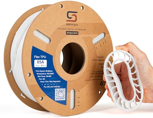 Siraya Tech Flex TPU 85A Filament, ISO 10993, Hohe Flexibilität & Zähigkeit, Hoher Durchfluss & Geschwindigkeit, Feuchtigkeitsresistente Aluminiumverpackung, Für Schuhe & Schutzkleidung (Weiß, 1kg)