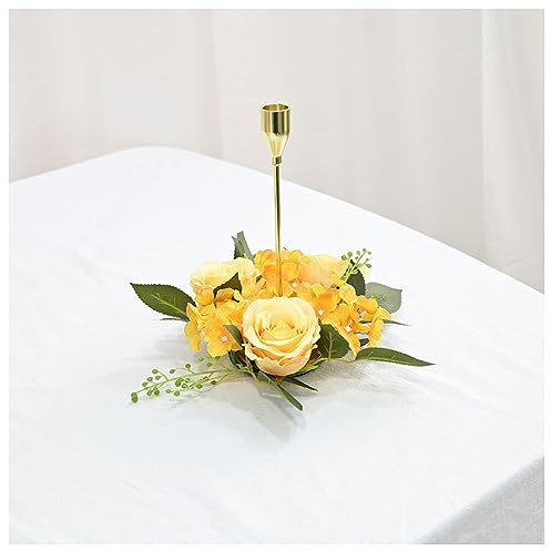 Hrlace Kerzenring Blumen Kerzenkranz Blumenkranz Dekokranz aus Kunstblumen | Kunstblumenkranz, Tischkranz mit Kunstrosen für Kerzendekoration, Tischdeko, Hochzeit, Party, Esstisch und Frühlingsdeko