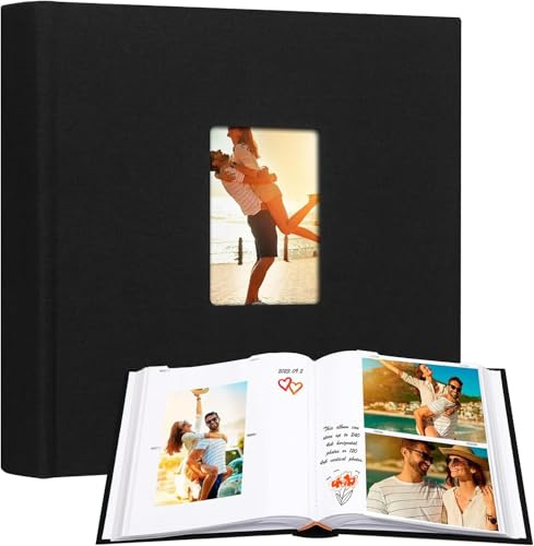 Photo Album 6x4 240 Photos with Writing Space, 4x6 Photo Album Linen Cover with Front Window, 240 Photos Horizontal and Vertical 6x4 Photo Album Book for Wedding Kids Travel Family Baby Pictures,Black