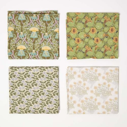 HOMESCAPEES Fat Quarter Stoffpaket Maurice Pillard Verneuil Art I, 4 Patchwork-Stoffe Blumen 50x55 cm, 100% Baumwolle gemustert, Vintage-Stoffe zum Nähen