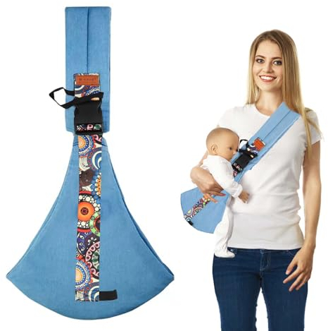 Verstellbare, seitlich multifunktionale Babytrage mit Atmungsaktivem Tragetuch für Babys 0-36 Monate, Kleinkinder bis 15kg (Blau)