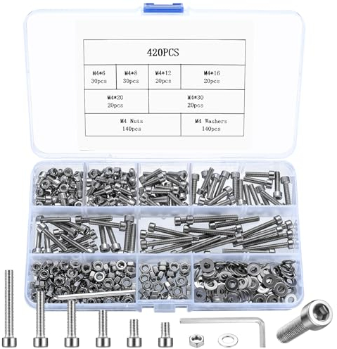 M4 Schrauben Set, 420 STK Zylinderschrauben mit Innensechskant Schrauben Muttern Set, Gewindeschrauben Maschinenschrauben Sortiment Set, Edelstahl Innensechskantschrauben und Unterlegscheiben Set