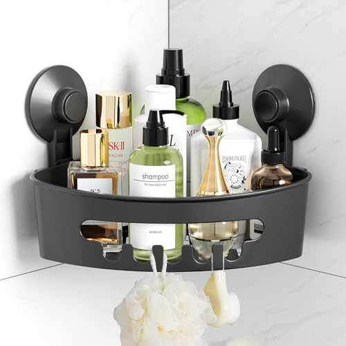Luxear Eckregal mit Starke Saughaken, Eckablage Ohne Bohren, Starke Saughaken Dusch Aufbewahrung für Badezimmer Dusche Bad Shampoo, Max.Belastbarkeit 20KG(Grau)