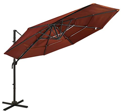 THOYTOUI Sonnenschirm, Angel regenschirm Anglerschirm Fischerschirm Fishing umbrella Geeignet für Veranda Garten Balkon Terrasse mit Aluminium-Mast 4-lagig Terrakottarot 3x3 m