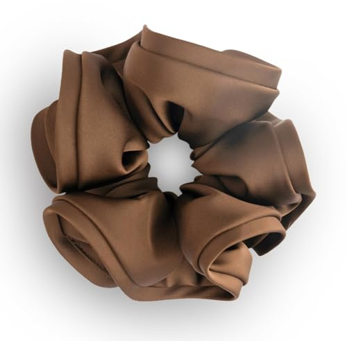 SXQLYH Haargummis Scrunchies Satin für Damen,Zopfgummi,Dreidimensionales Styling-Haargummi Weich Elastisch Skrunschis Groß,Damen Pferdeschwanzhalter Haarband Für Frauen Dickes Langes Haar (Braun)