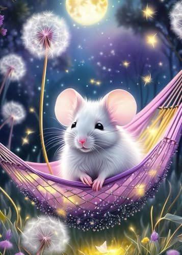 GLXPOG Maus Diamond Painting, 5D Diamant Painting Kits Bilder für Erwachsene, Löwenzahn DIY Diamant Malerei Diamond Painting 30x40cm für Wanddekor