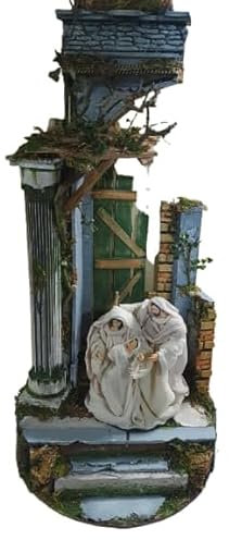 BLUSUPERSHOP TEMPIO presepe COMPLETO diametro 30 ALTO 60 cm LEGNO E sughero con O SENZA PASTORI NATIVITA' 17 CM RESINA VESTITA, IDONEO A RELATIVA CAMPANA DI VETRO