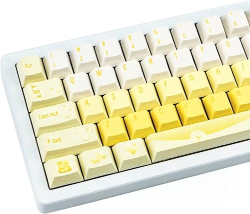 TIMSEKER 126 Keys Minimalist Yellow Keycap, Cherry Profile PBT Keycap White, Five Sided Dye Sublimation, Thick Custom Keyboard Cap for ANSI/ISO Layout Mechanical Gaming Keyboard