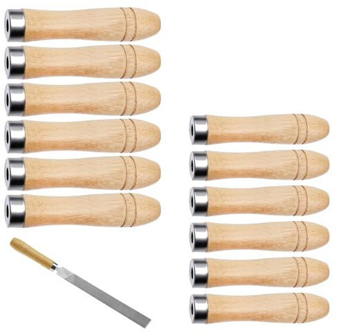 ANYUANKW Lot de 12 Poignées de Lime en Bois Manche Bois pour Lime avec Collier en Métal Solide Descripteur de Fichier pour Couper des Fichiers, Travaux Manuels, Garage