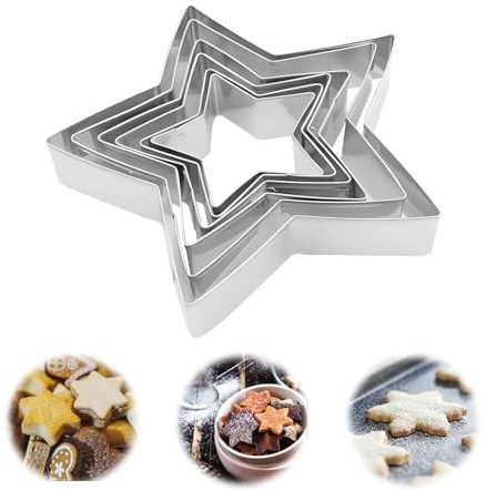 Juego de 5 cortadores de galletas con forma de estrella de cinco puntas, cortador de estrella pequeña, cortadores de estrella, cortadores de estrella para hornear acero inoxidable, para decoración de
