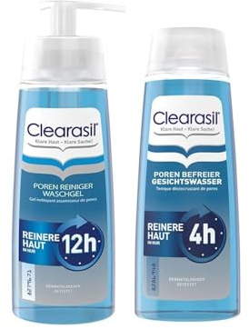 Clearasil Poren Reiniger Waschgel 200ml + Poren Befreier Gesichtswasser 200ml Set - Tiefenreinigung für reine Haut, gegen Unreinheiten und verstopfte Poren
