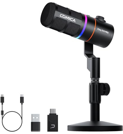 COMICA EJoy D10 Pro Kabellos Dynamisches Gaming Mikrofon, RGB, Schwarz