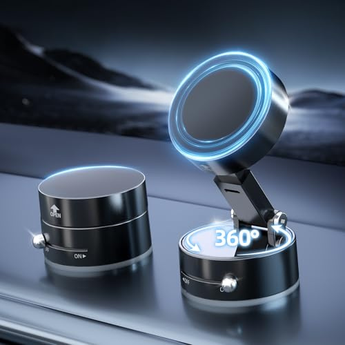 FONKEN Vacuum Magnetic Phone Holder for Car, 360° Suction Cup Phone Mount, Foldable Magnetic Car Phone Holder Mount, Retractable Suction Phone Stand for iPhone & All Cell Phones