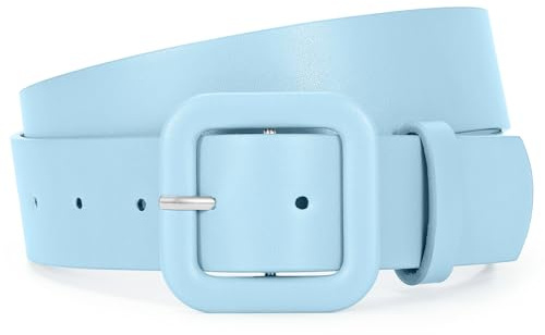 JasGood Damen Ledergürtel in Bonbonfarbe Breiter Leder Gürtel für Damen Taillengürtel mit Quadratischer Schnalle für Jeans Hosen Kleider,Hellblau,130cm