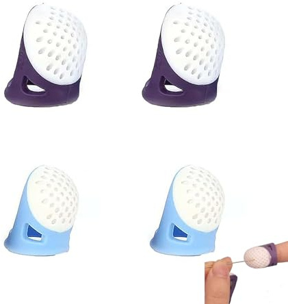 4 PCS Thimbles for Hand Sewing, Rubber Thimbles, Thumb Guard, Knitting Thimble, Thimbles for Sewing,for Needlework Patchwork Sewing Knitting Cross Stitch Rubber Finger Thimbles(2 Sizes)
