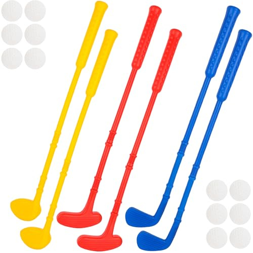 Spaluck 18 Pcs Kids Plastic Mini Golf Set Include 6 Golf Clubs and 12 Balls Mini Golf Clubs Toys for Toddlers Outdoor Indoor Birthday Christmas Party Gifts, 3 Colors
