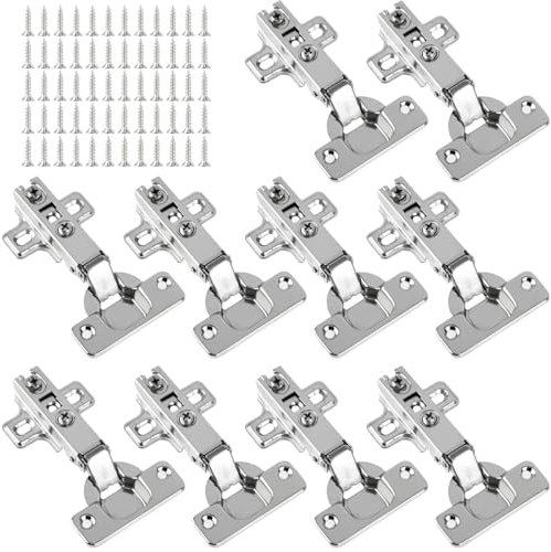 BATINO 10Pcs Kitchen Cupboard Hinges with Screws, Cabinet Hinge Soft Close Hinges Wardrobe Door Hinge s Full Overlay Mute Kitchen Units Door Hinge for Bathroom Bedroom Dining Room