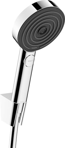 hansgrohe Pulsify Select S - Duschset mit Duschkopf wassersparend (EcoSmart, 3 Strahlarten inkl. PowderRain), Duschschlauch (1,25 m) und Duschkopfhalterung, Chrom, 24306000