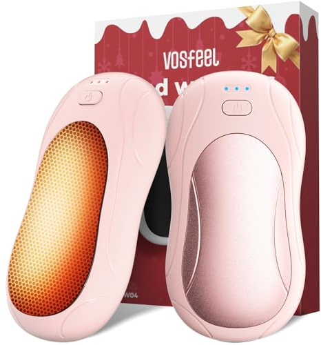 VOSFEEL Chauffe Main Portable, Autonomie 23H, 2 en 1 Chaufferette Main Réutilisable, 6000 mAH Conception Divisée Amovible, 2S Chauffage Rapide, Jusqu’à 55 °C, Cadeau de Noël Chaleureux, Rose