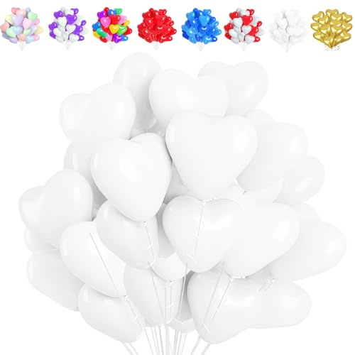 LUKIUP Weiße Herzluftballons, 50 Stück XL Herzluftballons, Latex Herz Ballon Helium 12 Zoll, Latex Ballons mit Herzform für Hochzeitsdeko Brautdusche Geburtstags Valentinstag Verlobung Party