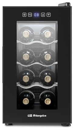 Orbegozo VT 840 Vinoteca de 8 Botellas Volumen 21 Litros Panel Táctil Pantalla LED Termostato 8-18°C Ventana Doble Aislamiento Clase Energética E Luz Interior LED 65W