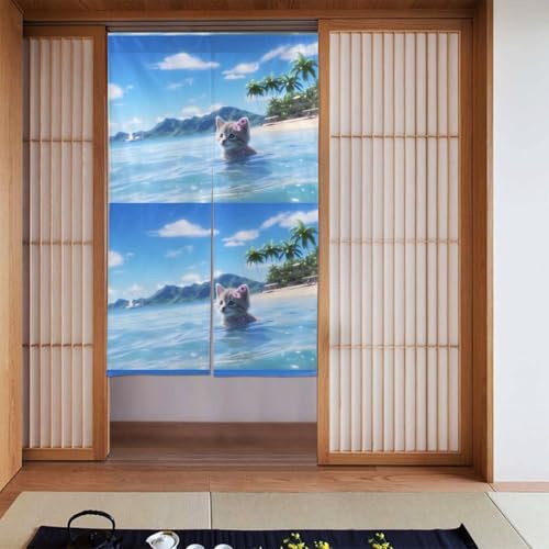 YYHWHJDE Tenda con immagine di gattino che nuota in due pezzi impiombata 86,4 x 142,2 cm, tende in tessuto, liscia e non si stropiccia facilmente