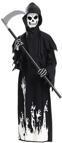 Jorzer Grim Reaper Costume Luminous Scary Halloween Costumes Include Gloves & Sickle Cosplay Outfits for Adults Women Men