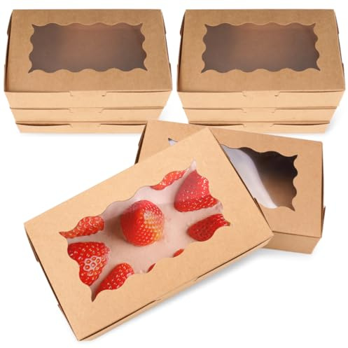 20 Stück Brown Kraft Paper Boxes mit Durchsichtigen Fenstern, 18 X 11 X 4 cm Gebäckkarton, Keksschachtel, Schachtel Fuer Kekse, Cupcake Box für Weihnachten Party Kuchen Cookie Muffins Kekse Verpackung