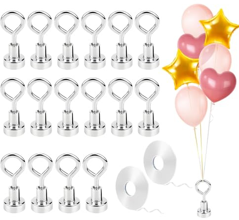 16 Pcs Balloon Weights and Ribbon, Helium Balloon Weights,Magnetism With 2 Roll Ribbon Reusable balloon Weights for Party Wedding Birthday Christmas Halloween