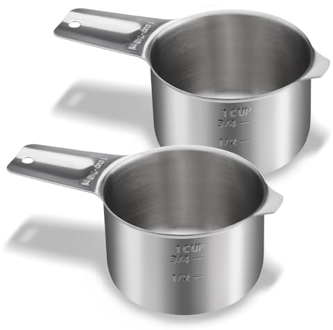 Juego de 2 tazas medidoras de acero inoxidable de 8 onzas, 1 taza de 240 ml, tazas medidoras de alimentos secos y húmedos, control de porciones, cuchara de metal para comida para perros, utensilios de