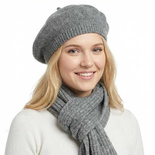 SIQITECH Ensemble de Béret Tricoté Femme Echarpe Chic Chapeau d’Hiver avec Doublure Epais Echarpe Automne Femme Set de 2 Bonnet Tricoté Elégant pour Voyage Quotidien