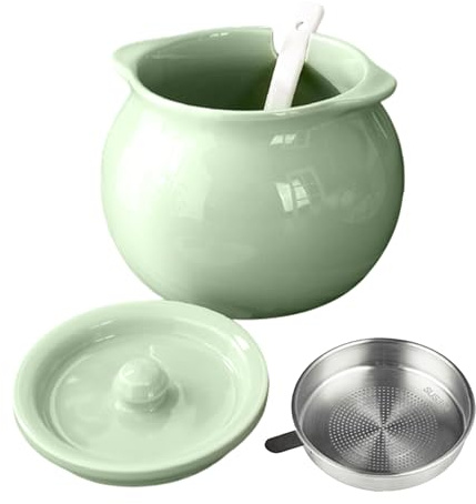 Generisch Contenitore per grasso, 1500 ml, in ceramica, contenitore per grasso con colino e spatola, per, per la cottura, per le vacanze, per il fine settimana, per la colazione, il brunch e
