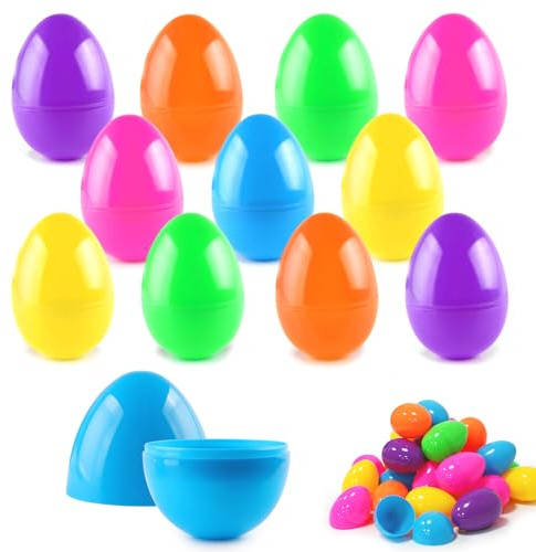 ROSAUI 24 Pack Large Reusable Easter Eggs (3.4 Inch) – Fillable Plastic Shells for Easter Egg Hunts & Activities, Secure Snap-Fit Design, 6 Assorted Colors, Sturdy Event Props