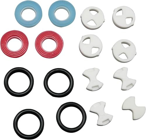 16PCS Tap Washers Set - Ceramic Valve Core Discs & Silicone Gaskets - Leak Repair Replacement Kit for 1/2 Inch Taps - Bathroom Kitchen Faucet Maintenance