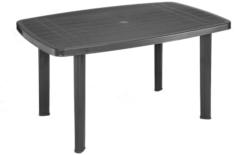 MA MAISON Tavolo da Giardino - per Interno, Esterno, Rettangolare Ovale, Impilabili, Robusto, in Polipropilene, Antracite, Terrazzo, Balcone -137 x 85 x 72 cm