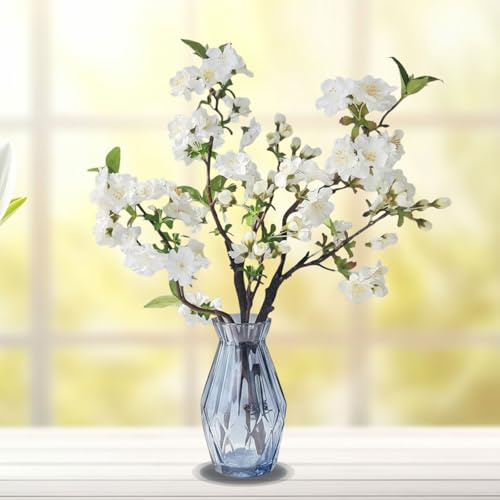 SEMINISMAR 3PCS Künstliche Kirschblütenzweige Deko, Weiß Kunstblumen Frühling Kirschblüten Zweige Künstliche Blumen Kirschzweige Magnolienzweig Seidenblumen Frühlingsblumen Kunstzweige Sakura,46cm