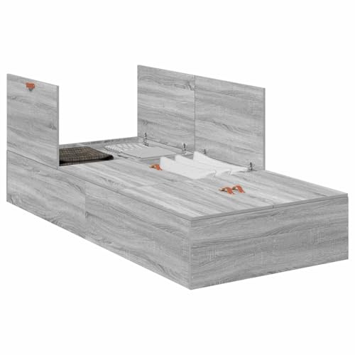 XHNIFBN Bettgestell 70x190 cm grau Sonoma Holzwerkstoff Aufbewahrungsbett Schrankbett Modernes Design Robust & Langlebig für Jugendzimmer Gästezimmer kleine Schlafzimmer