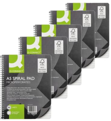 Q-Connect Executive A5 Plus 80 Leaf linjerad feint och marginal spiral block (förpackning med 5)