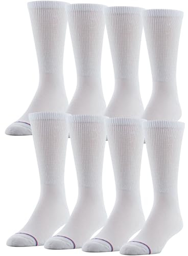 MediPEDS Men's 8 Pack Diabetic Crew Socks with Non-Binding Top, White, Shoe Size: Men 6-9 / Women 7-10