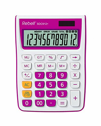 REBELL Calculatrice de re-Calculatrice sdc912pk sdc912, 12 chiffres pour le bureau et la maison, Dual Fonctionnement, rose