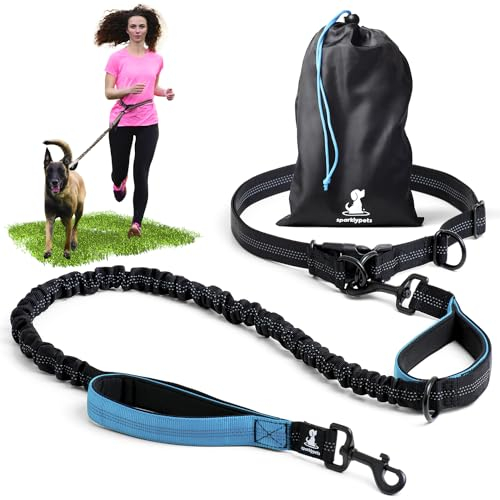 Joggingleine für Hunde zum Laufen, Joggen, Wandern | 2 in 1 Joggingleine und Normale Hundeleine für Große und Mittelgroße Hunde mit Doppelgriff | Bauchgurt Hundeleine