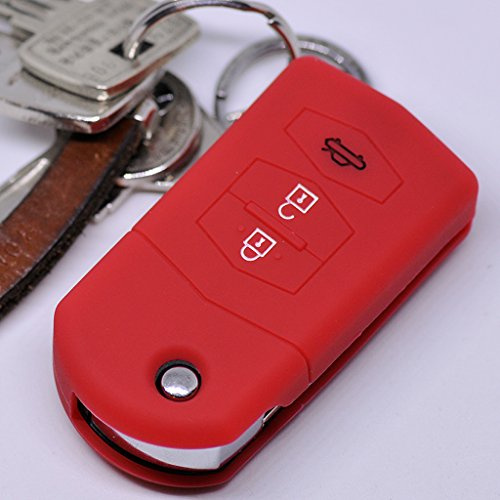 mt-key Soft Case Silikon 3 Tasten Auto Klapp Schlüssel Schutz Hülle Rot kompatibel mit Mazda