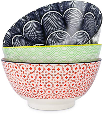 DeeCoo Salat-Suppen-Ramenschüssel, 1,5 l, super stapelbar, rund, feines Porzellan, Müsli, Nudeln, Servierschüssel-Sets, 3 Stück, mikrowellengeeignet, Keramikschalen – hitze- und kältebeständig