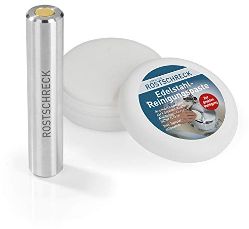 Rokitta's Rostschreck - Imán de óxido contra el óxido en el lavavajillas con pasta de limpieza de acero inoxidable | Previene manchas de óxido, proporciona platos radiantes, ollas y sartenes sin productos químicos