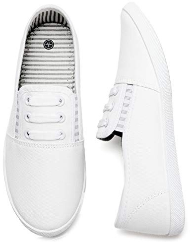 kufeiti Women's Canvas Slip On Shoes Sneakers for Women Fashion Comfortable White Black Elastic Sneakers for Women (10, White, Numeric_10)
